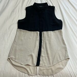Apt. 9 Womens Sleeveless Colorblock Chiffon Blouse Black Cream Medium Split Back